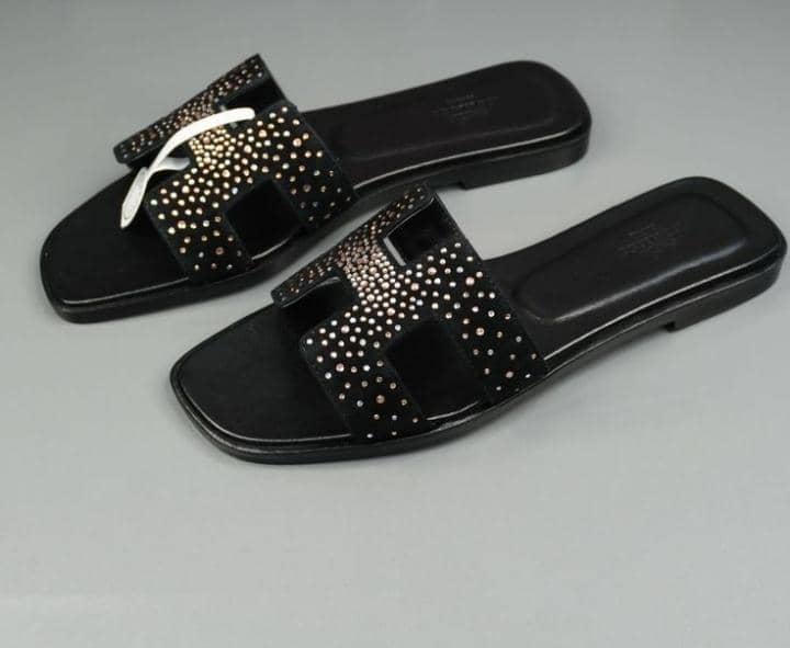 Black Stud Embellished Luxury Slide Sandal